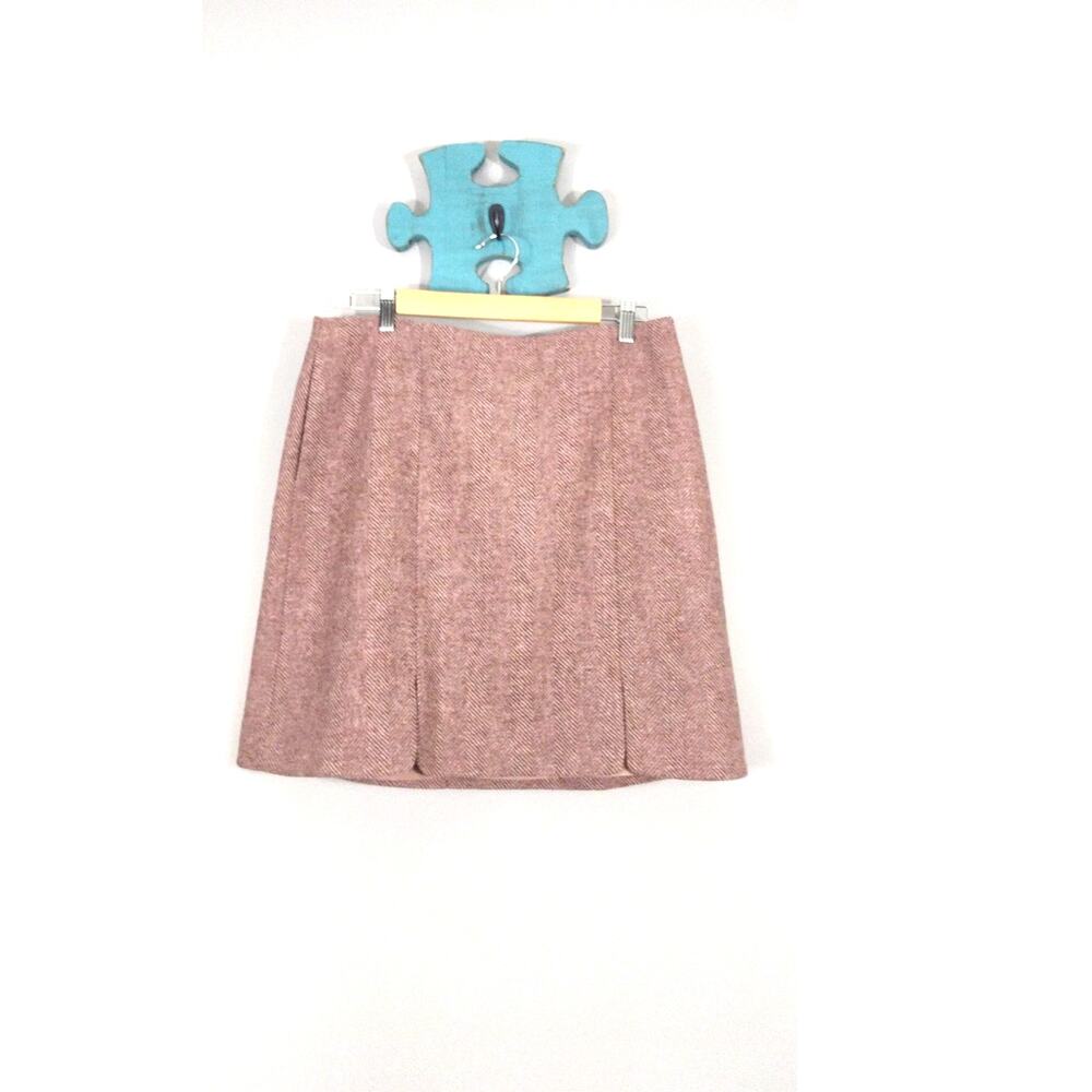Boden Tweed By Moon Mauve Herringbone Wool Front Slit Skirt 10